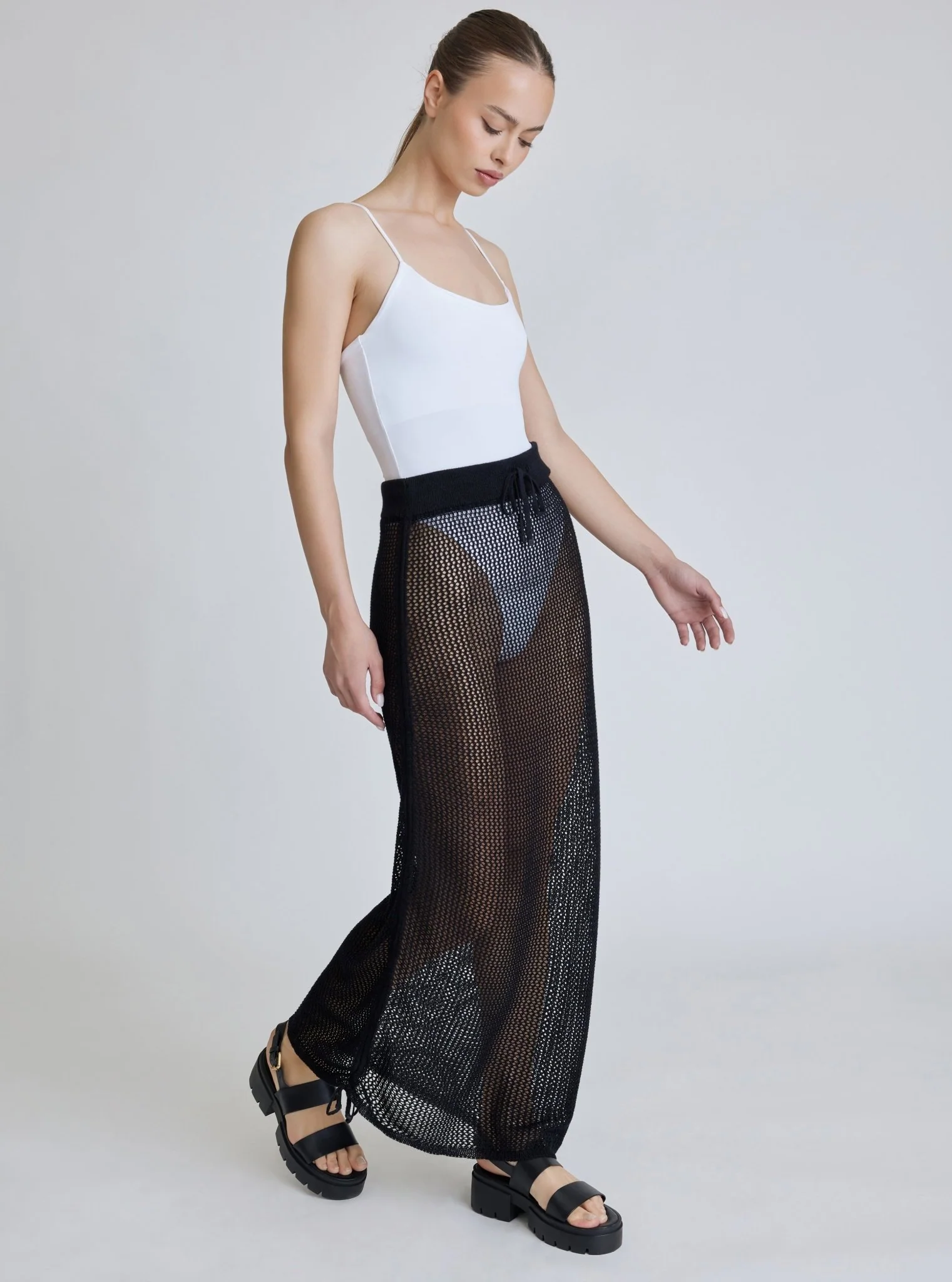 $29 Crochet Side Ruched Skirt - Black - FINAL SALE
