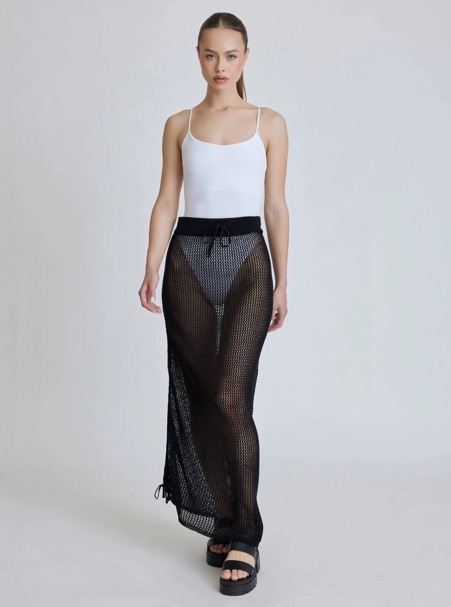 $29 Crochet Side Ruched Skirt - Black - FINAL SALE - Image 3