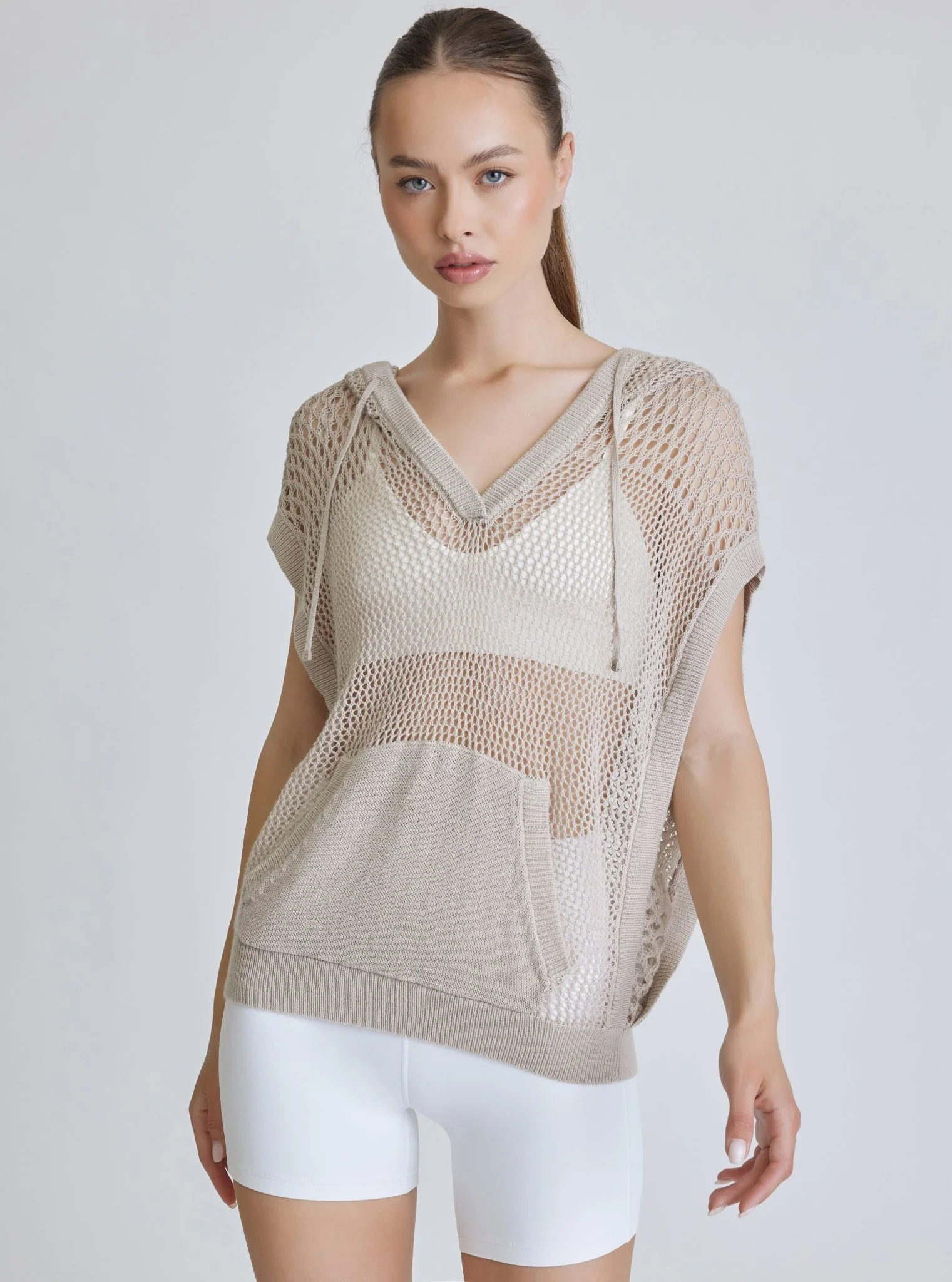 $29 Pullover Crochet Sleeveless Hoodie - Pumice - FINAL SALE - Image 4