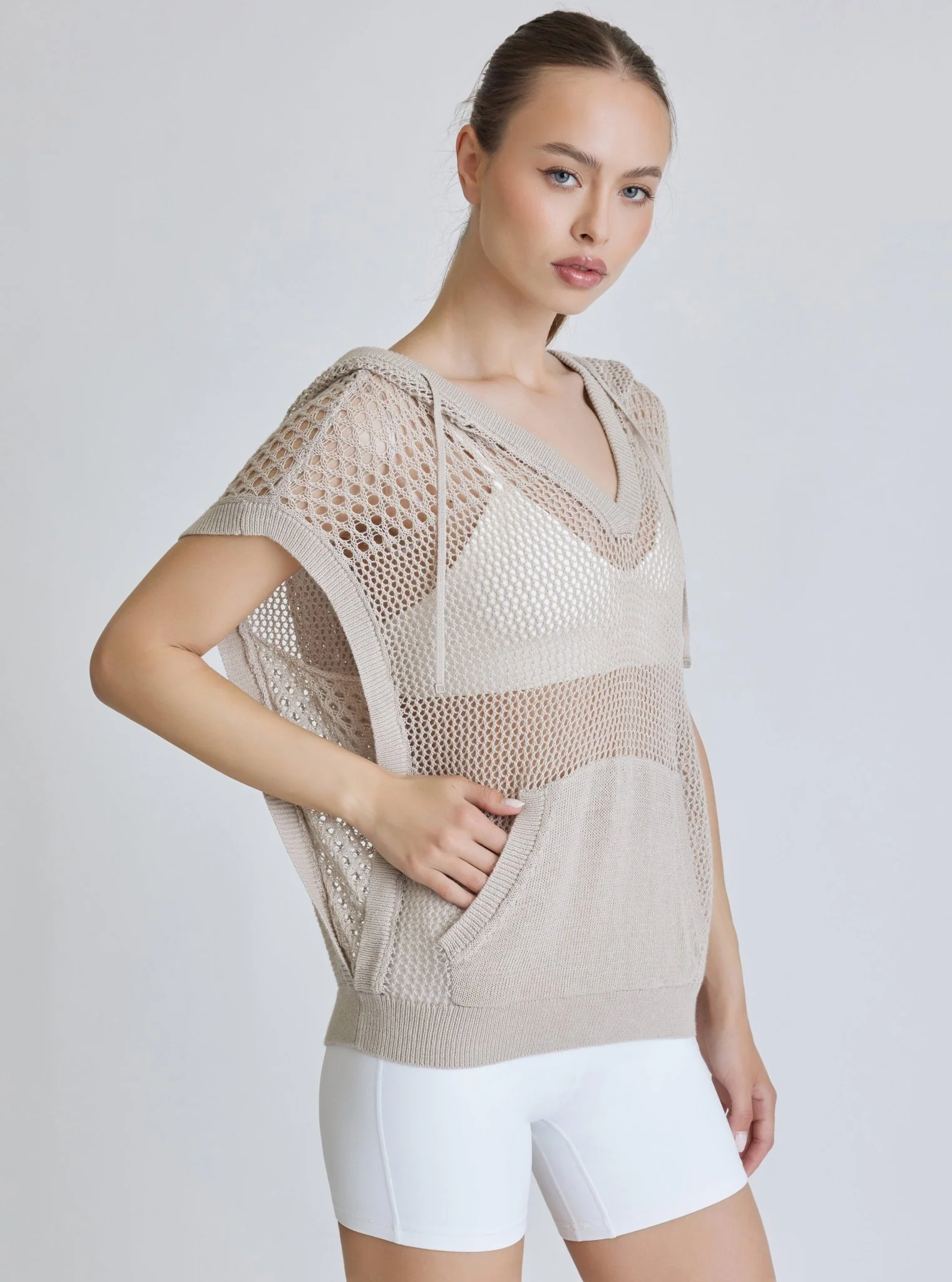 $29 Pullover Crochet Sleeveless Hoodie - Pumice - FINAL SALE - Image 6