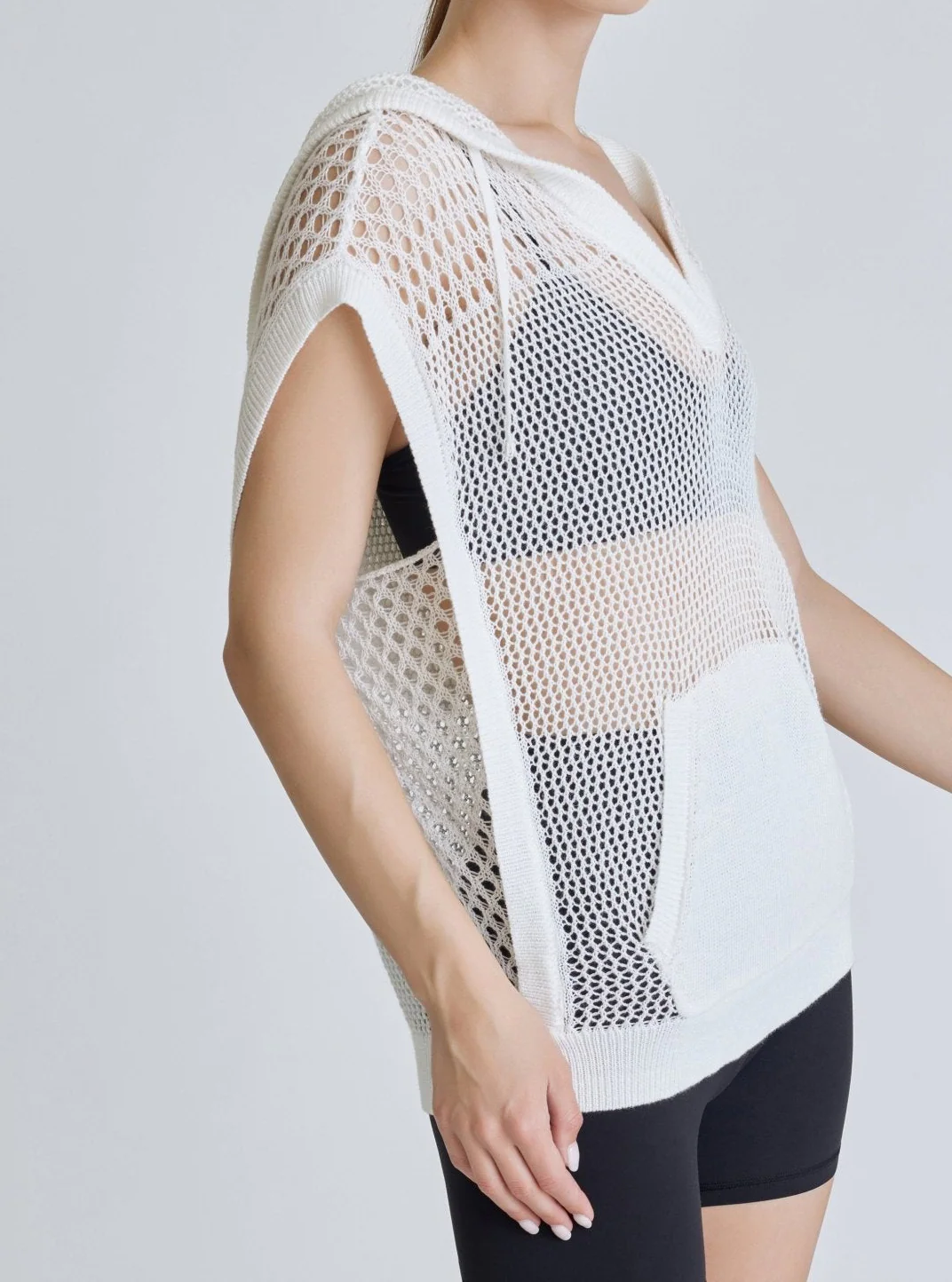 $29 White Crochet Pullover Sleeveless Hoodie - FINAL SALE