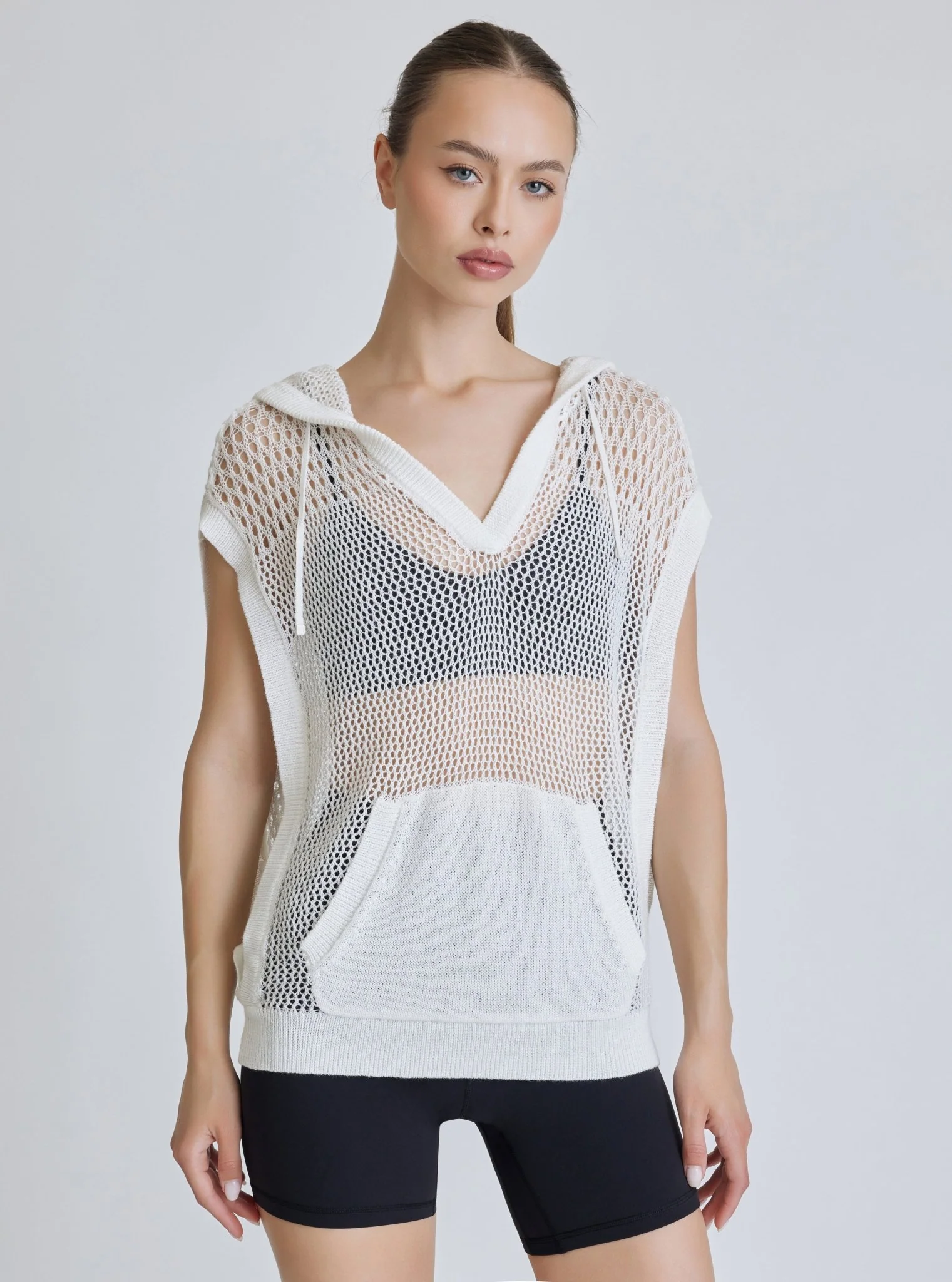 $29 White Crochet Pullover Sleeveless Hoodie - FINAL SALE - Image 3