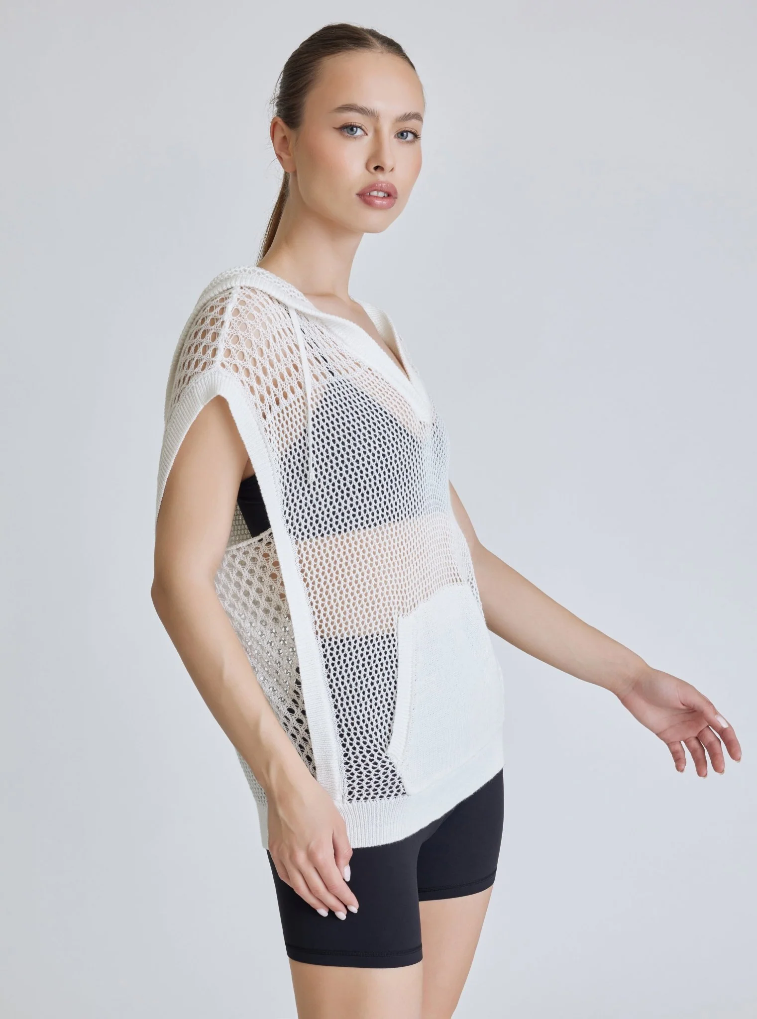$29 White Crochet Pullover Sleeveless Hoodie - FINAL SALE - Image 4