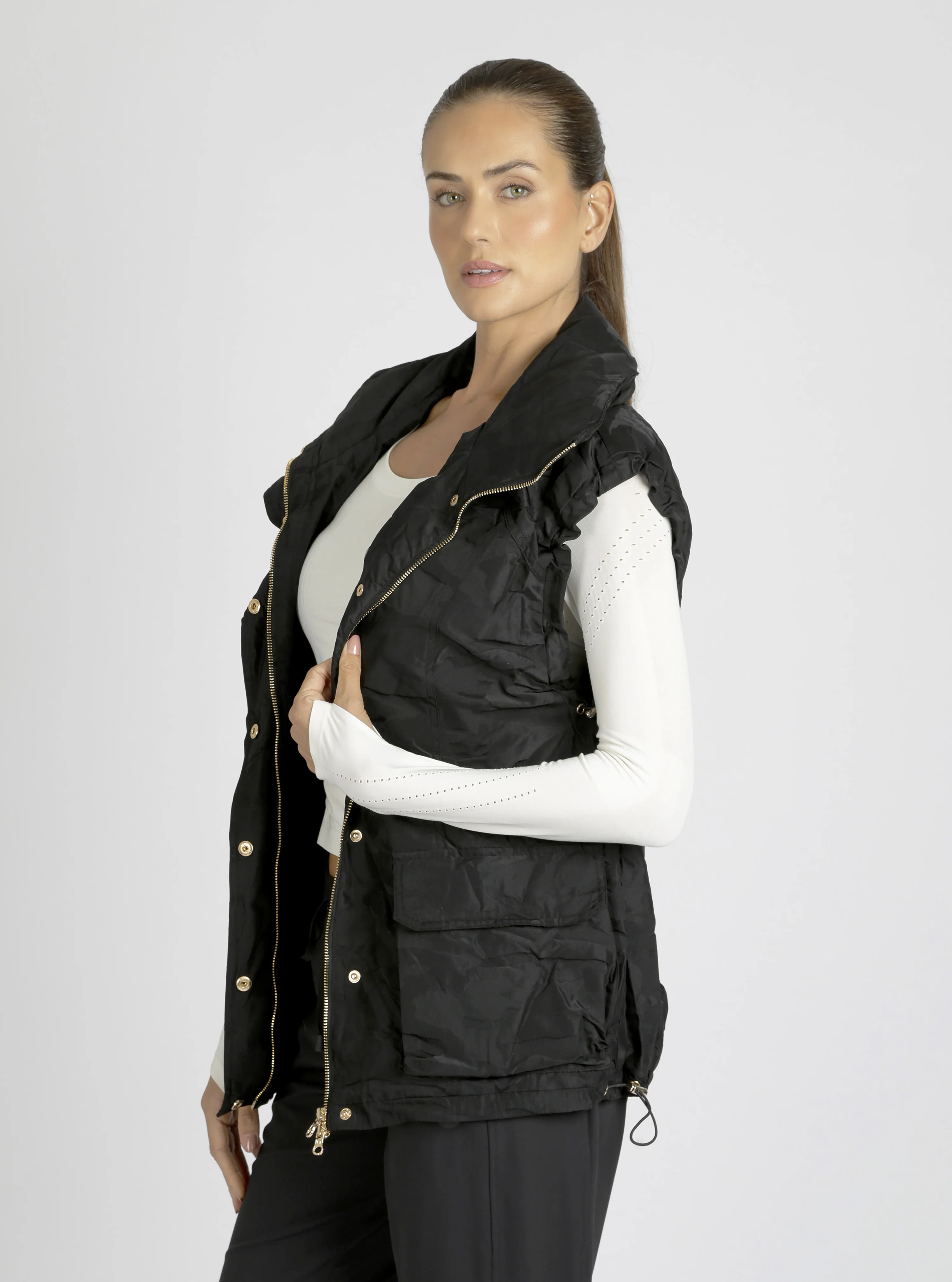 $49 Camo Oversized Svetlana Vest Gold Trims Black or Chocolate - FINAL SALE - Image 11