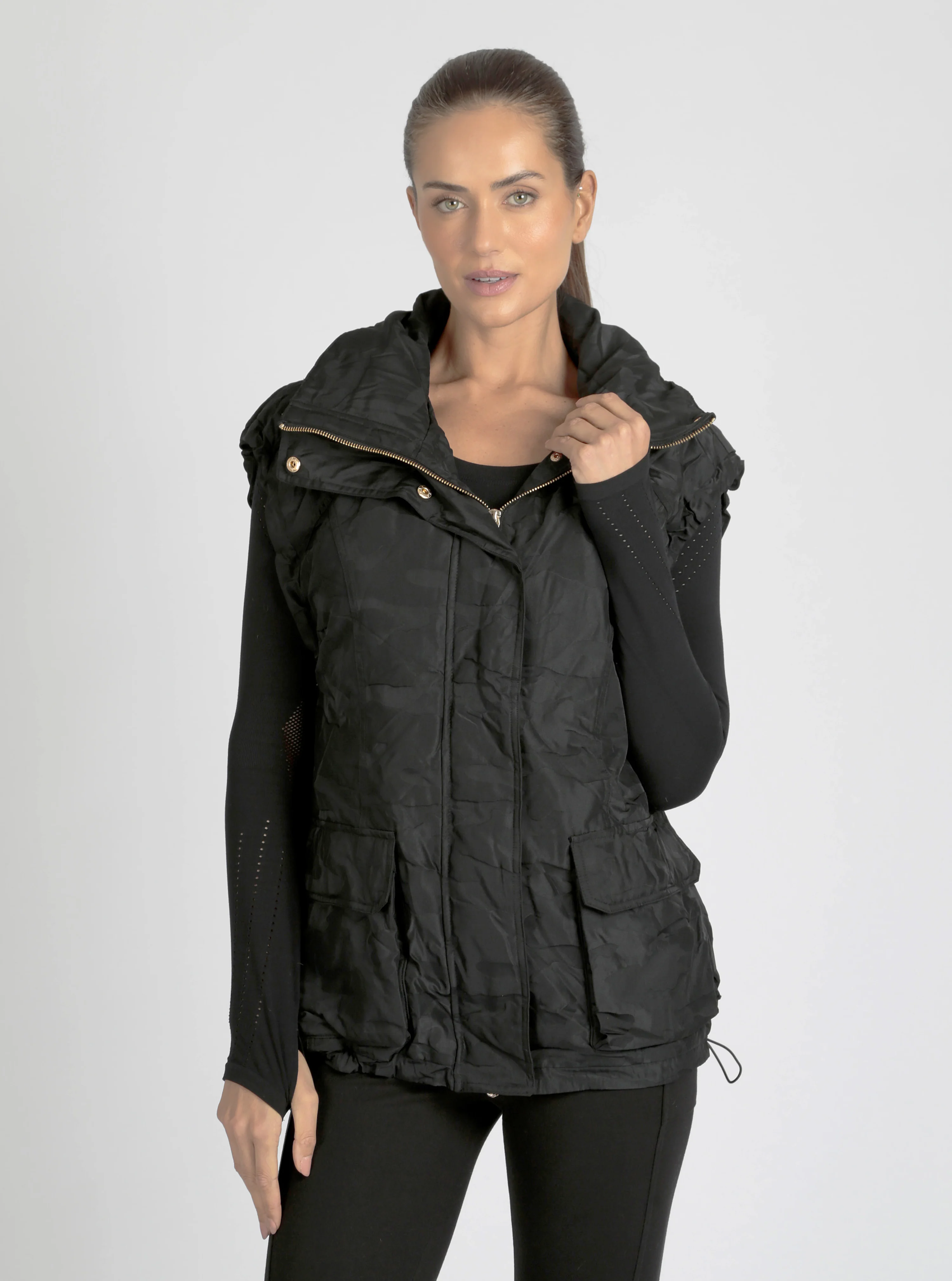 $49 Camo Oversized Svetlana Vest Gold Trims Black or Chocolate - FINAL SALE - Image 15