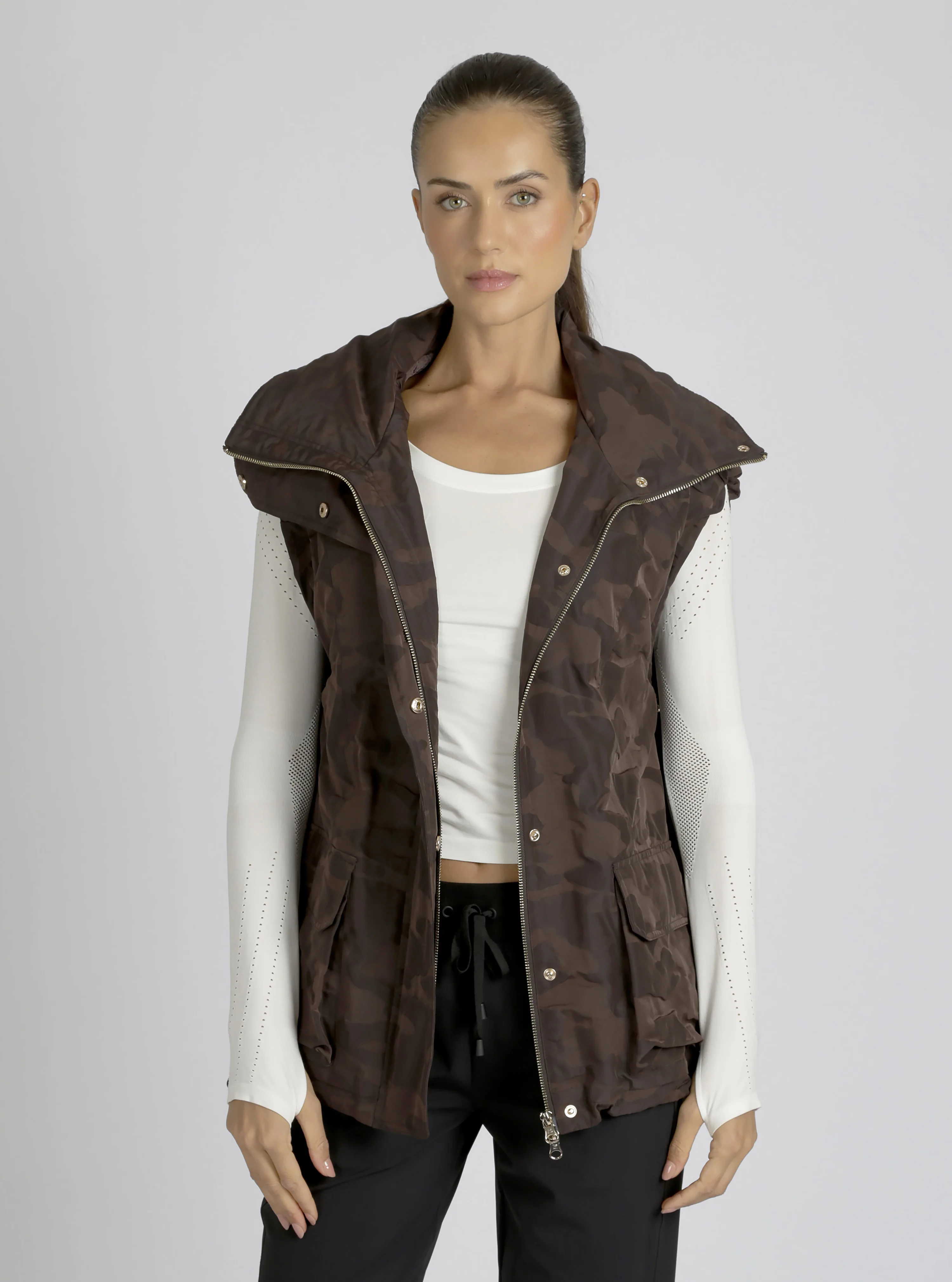 $49 Camo Oversized Svetlana Vest Gold Trims Black or Chocolate - FINAL SALE - Image 4