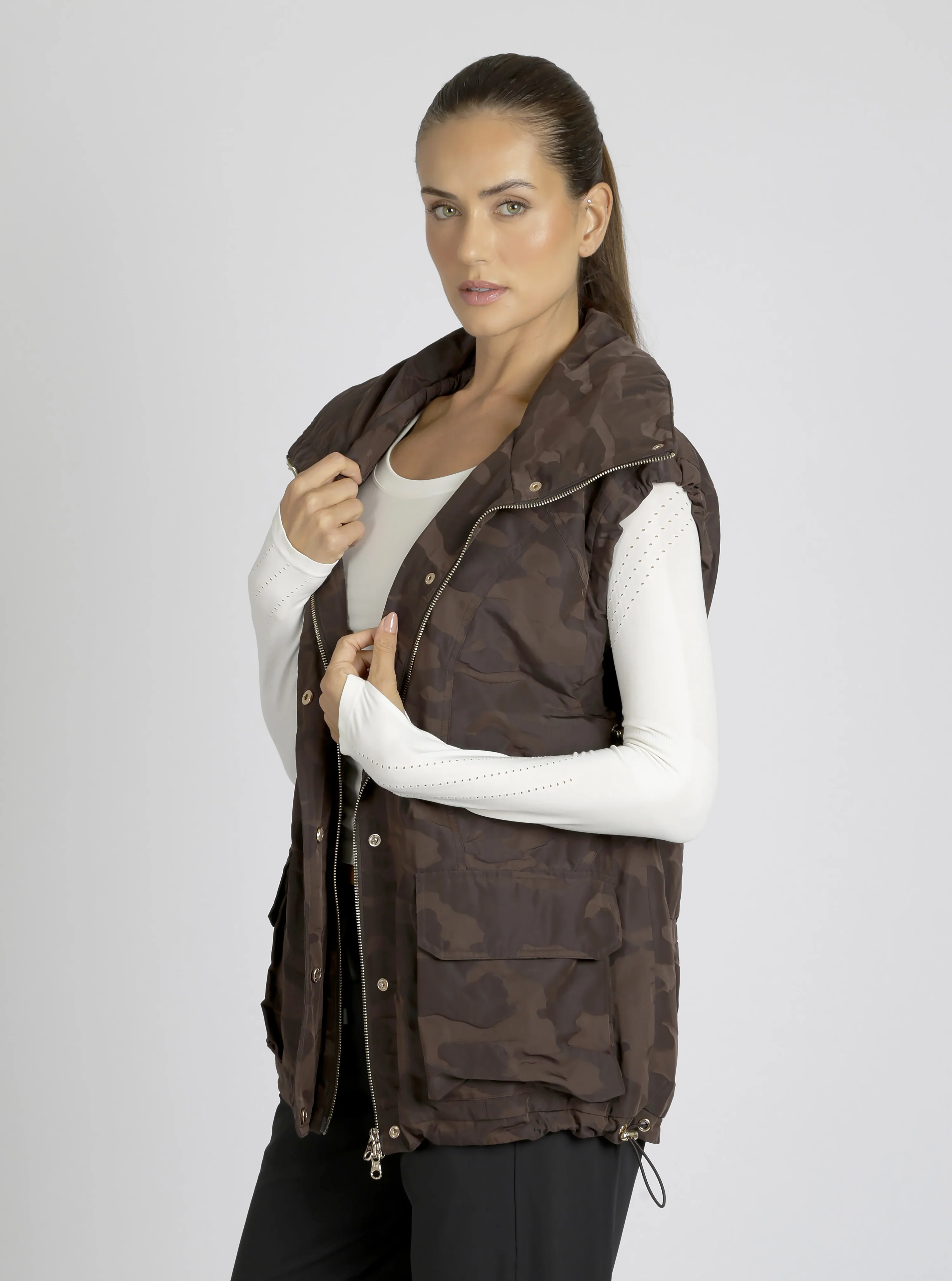 $49 Camo Oversized Svetlana Vest Gold Trims Black or Chocolate - FINAL SALE - Image 7