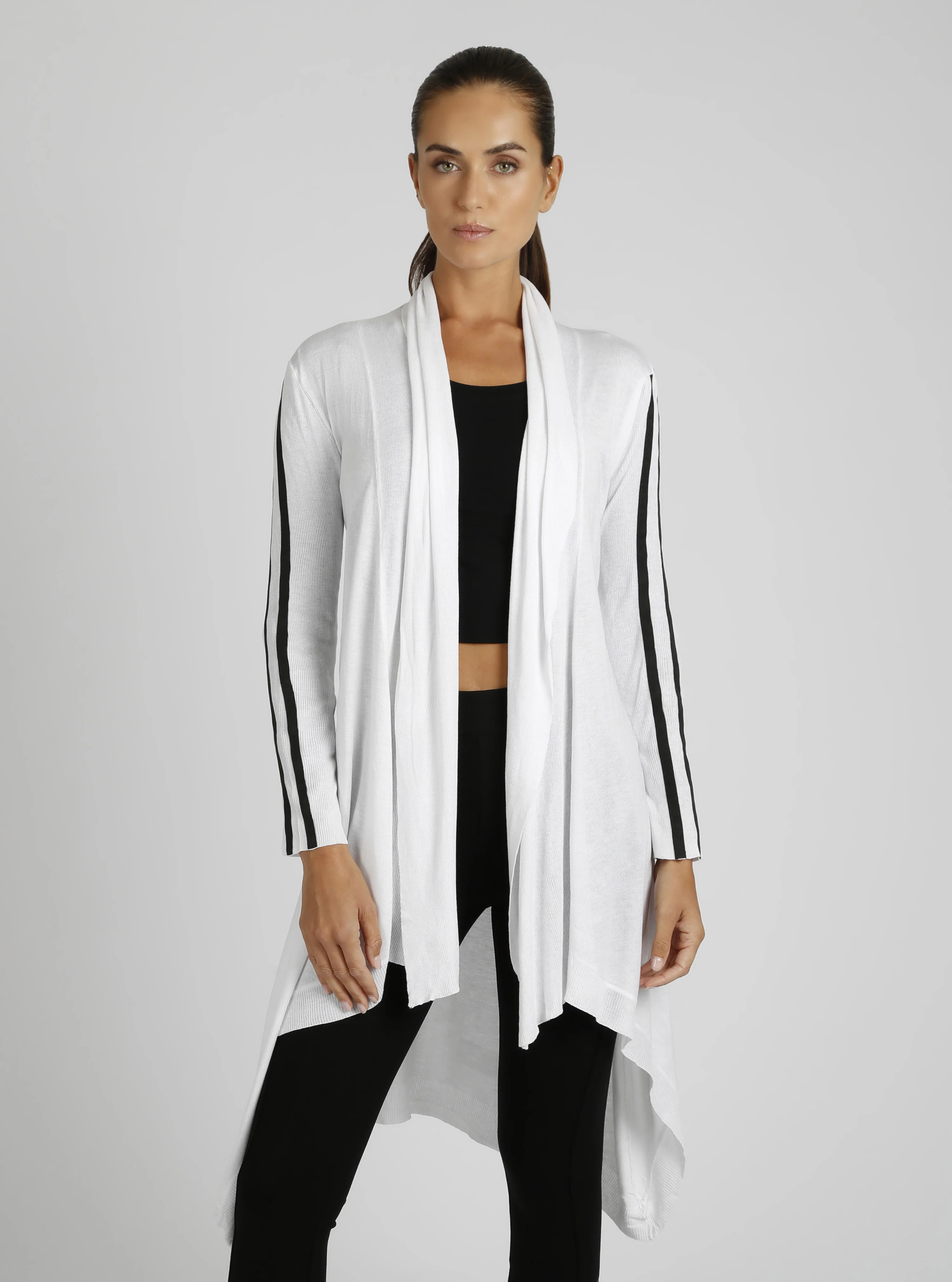 $99 Sporty Drape Front Black/White Wrap Cardigan FINAL SALE - Image 3