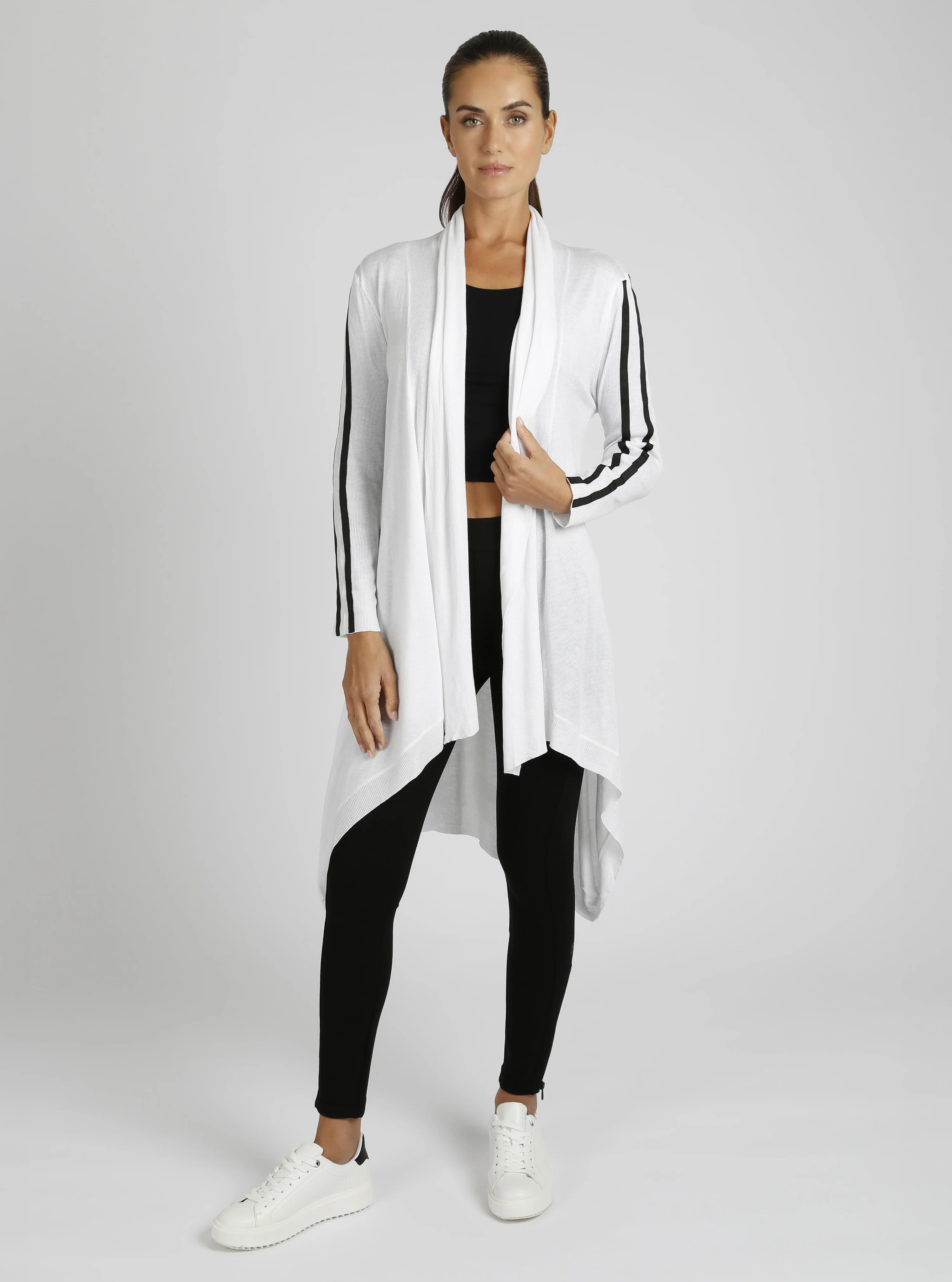 $99 Sporty Drape Front Black/White Wrap Cardigan FINAL SALE - Image 5