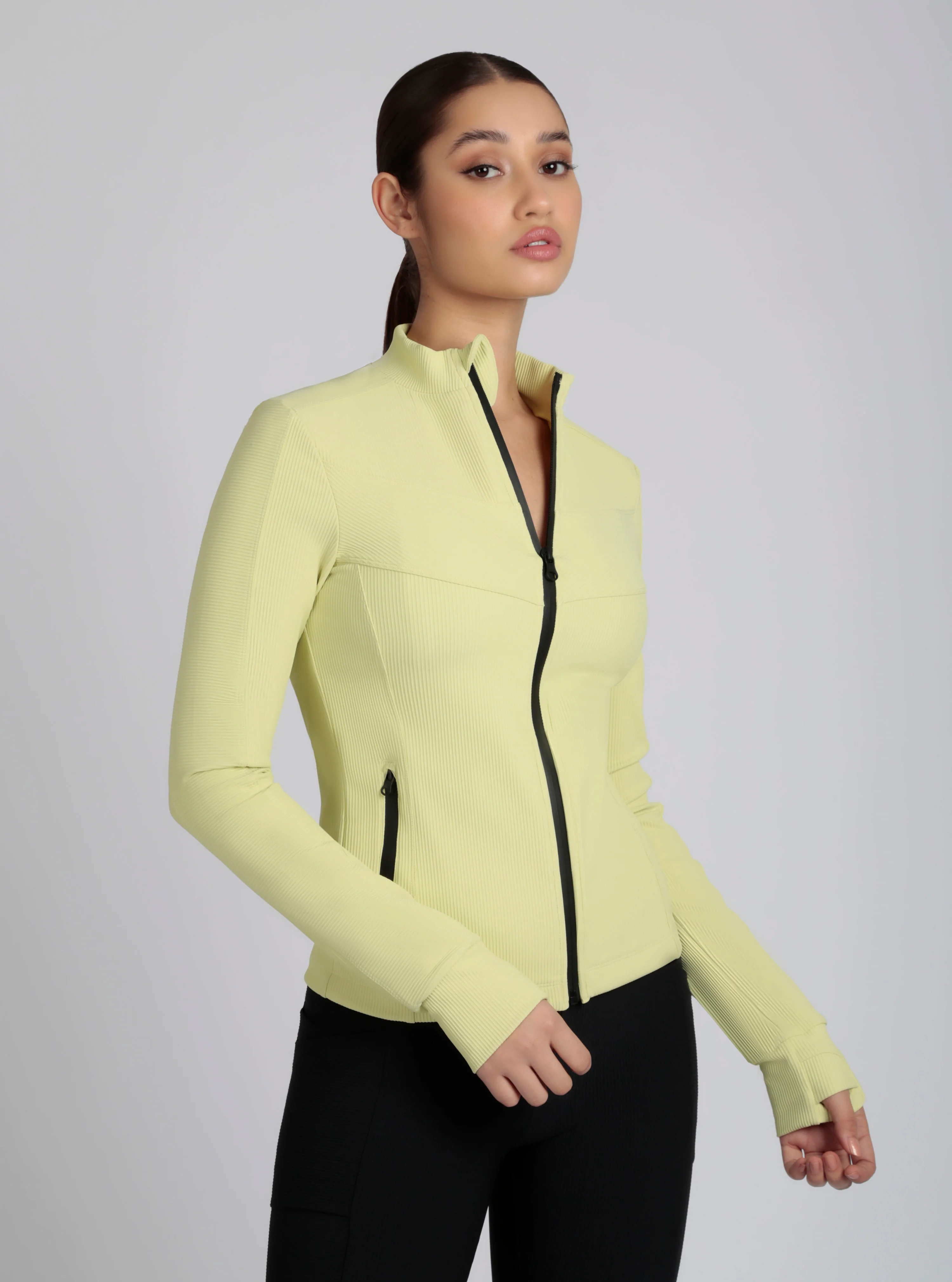 Directional Rib Activewear Fitted Jacket - Citron, Bright White, Chalk - FINAL SALE - Image 11