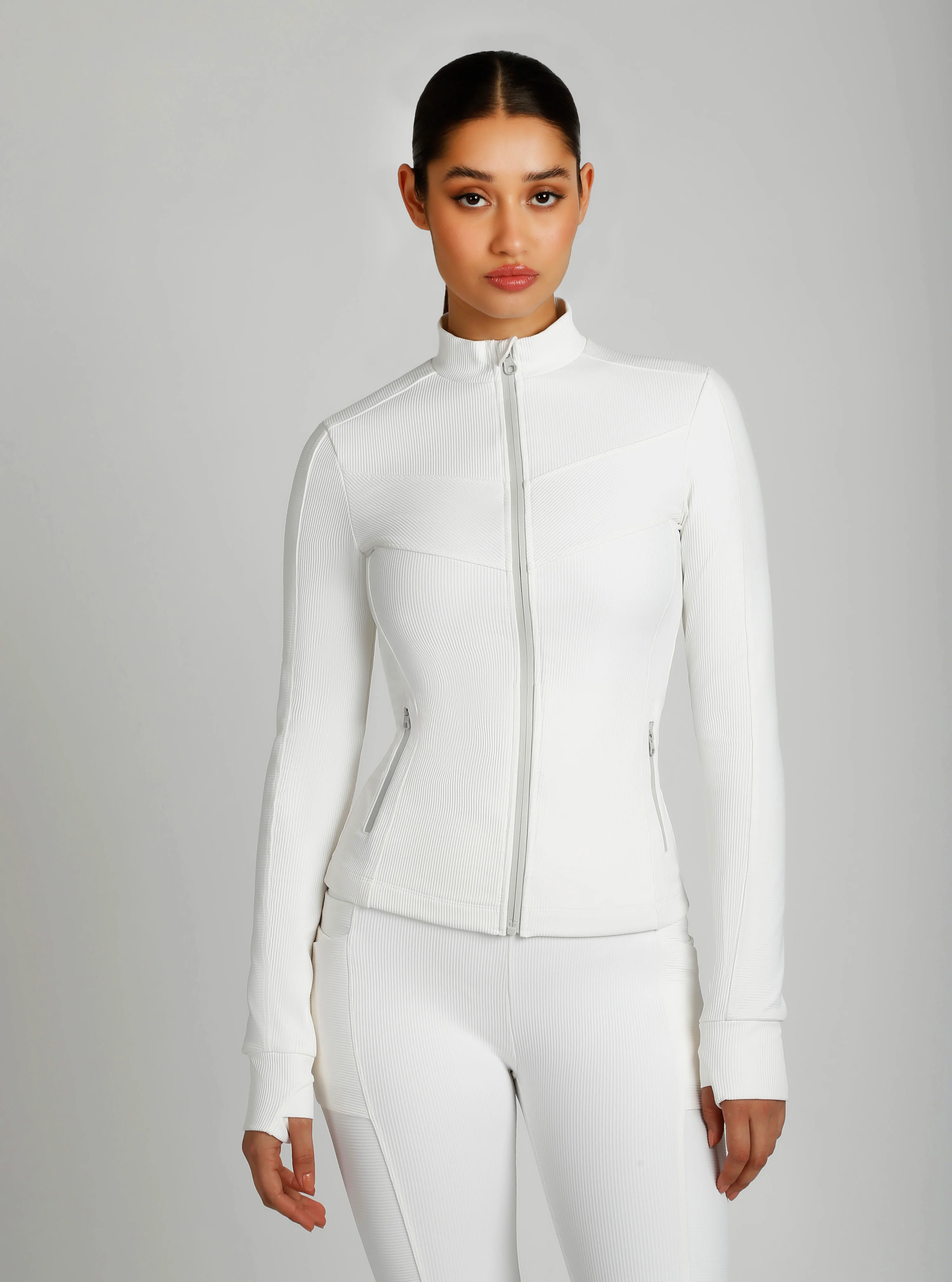 Directional Rib Activewear Fitted Jacket - Citron, Bright White, Chalk - FINAL SALE - Image 15