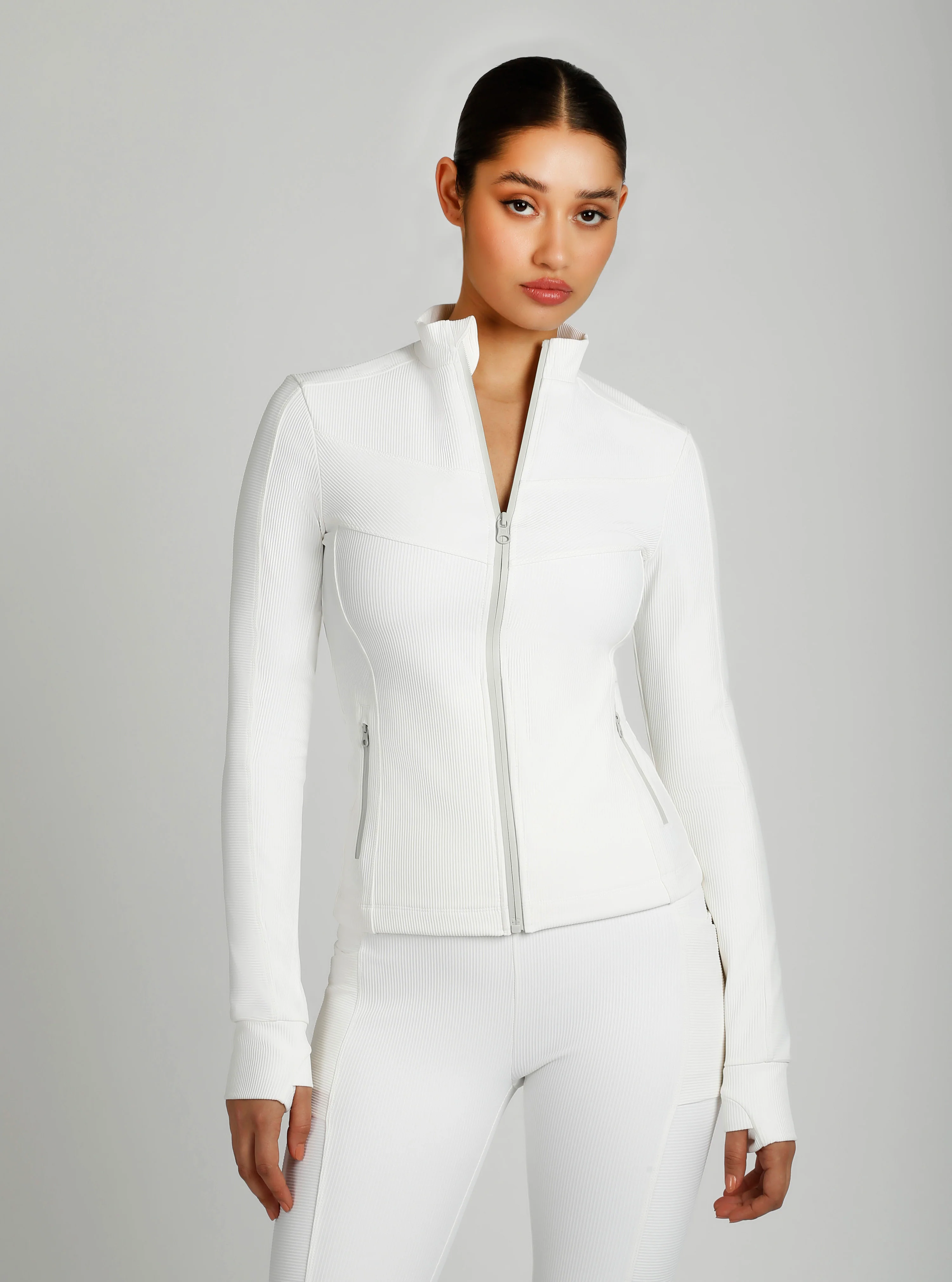 Directional Rib Activewear Fitted Jacket - Citron, Bright White, Chalk - FINAL SALE - Image 17