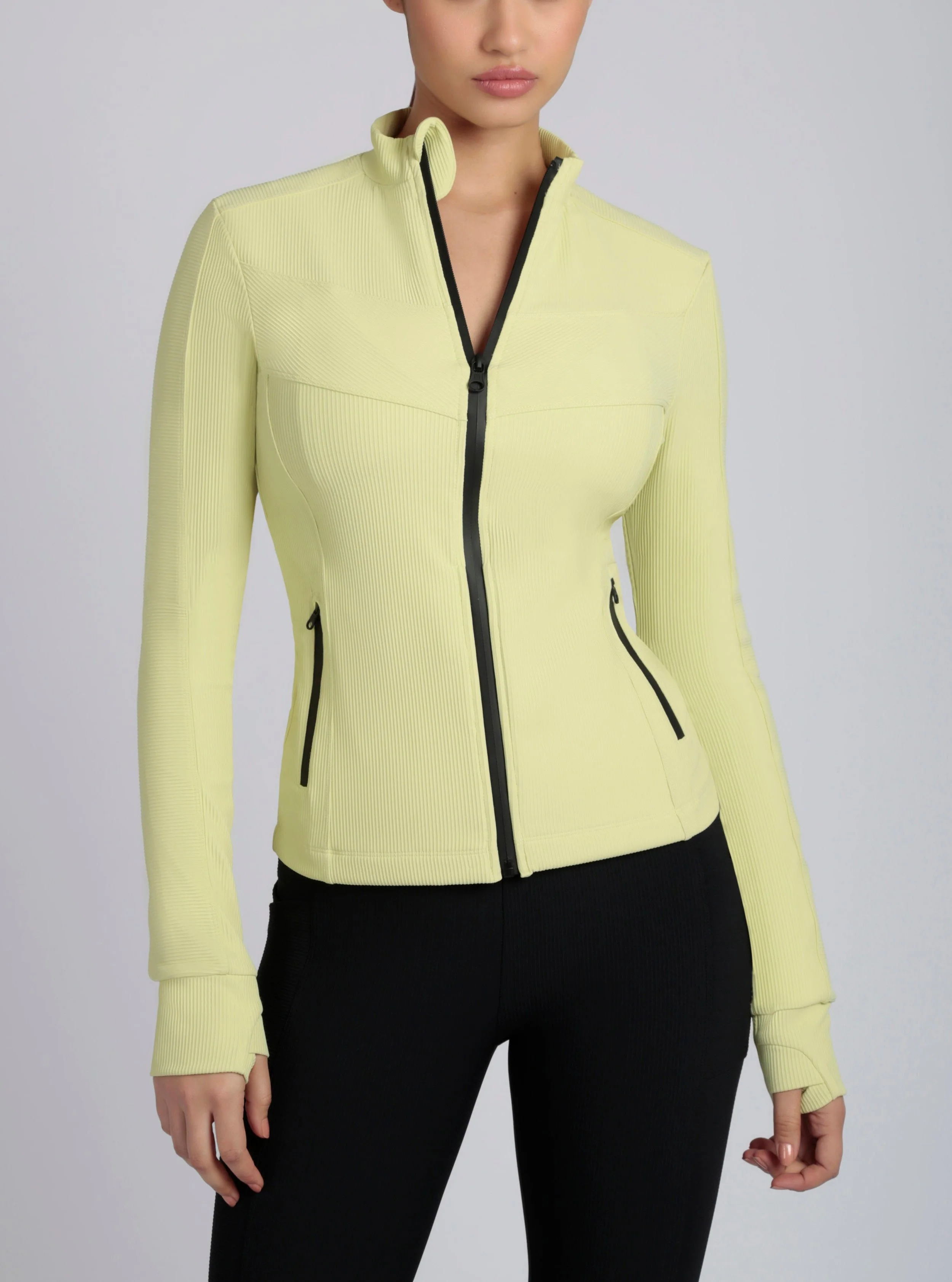 Directional Rib Activewear Fitted Jacket - Citron, Bright White, Chalk - FINAL SALE - Image 6