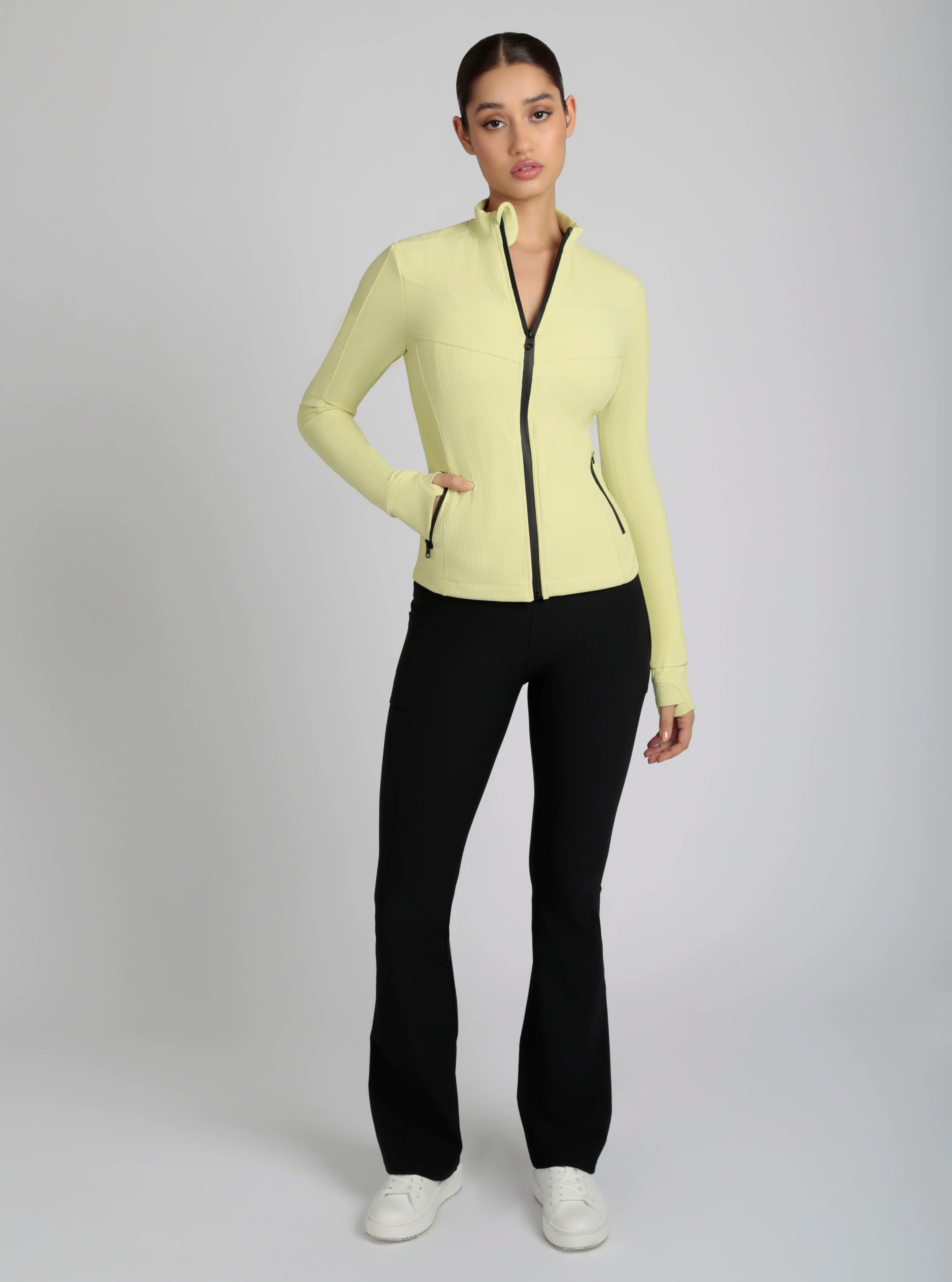Directional Rib Activewear Fitted Jacket - Citron, Bright White, Chalk - FINAL SALE - Image 8