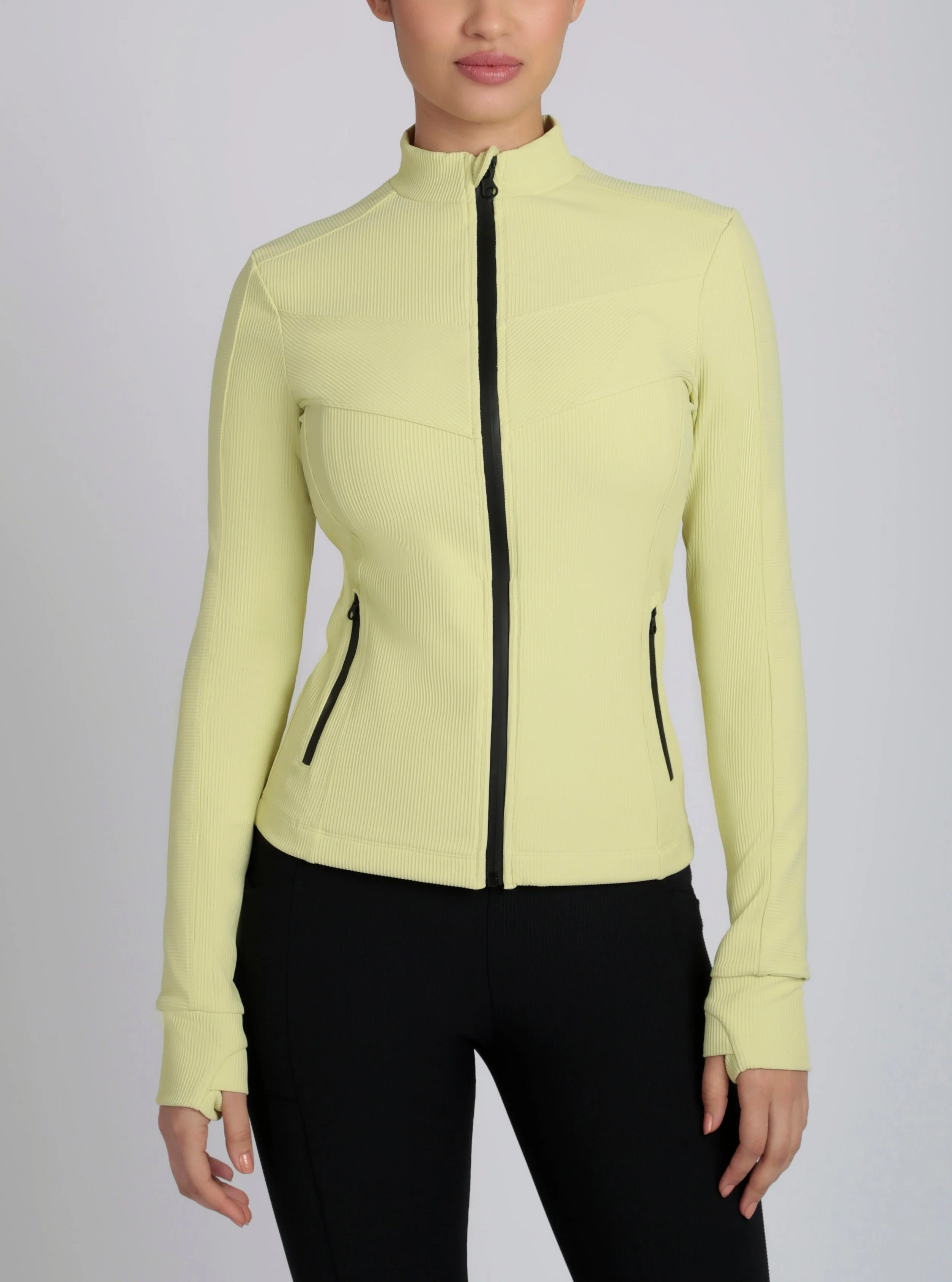 Directional Rib Activewear Fitted Jacket - Citron, Bright White, Chalk - FINAL SALE - Image 9