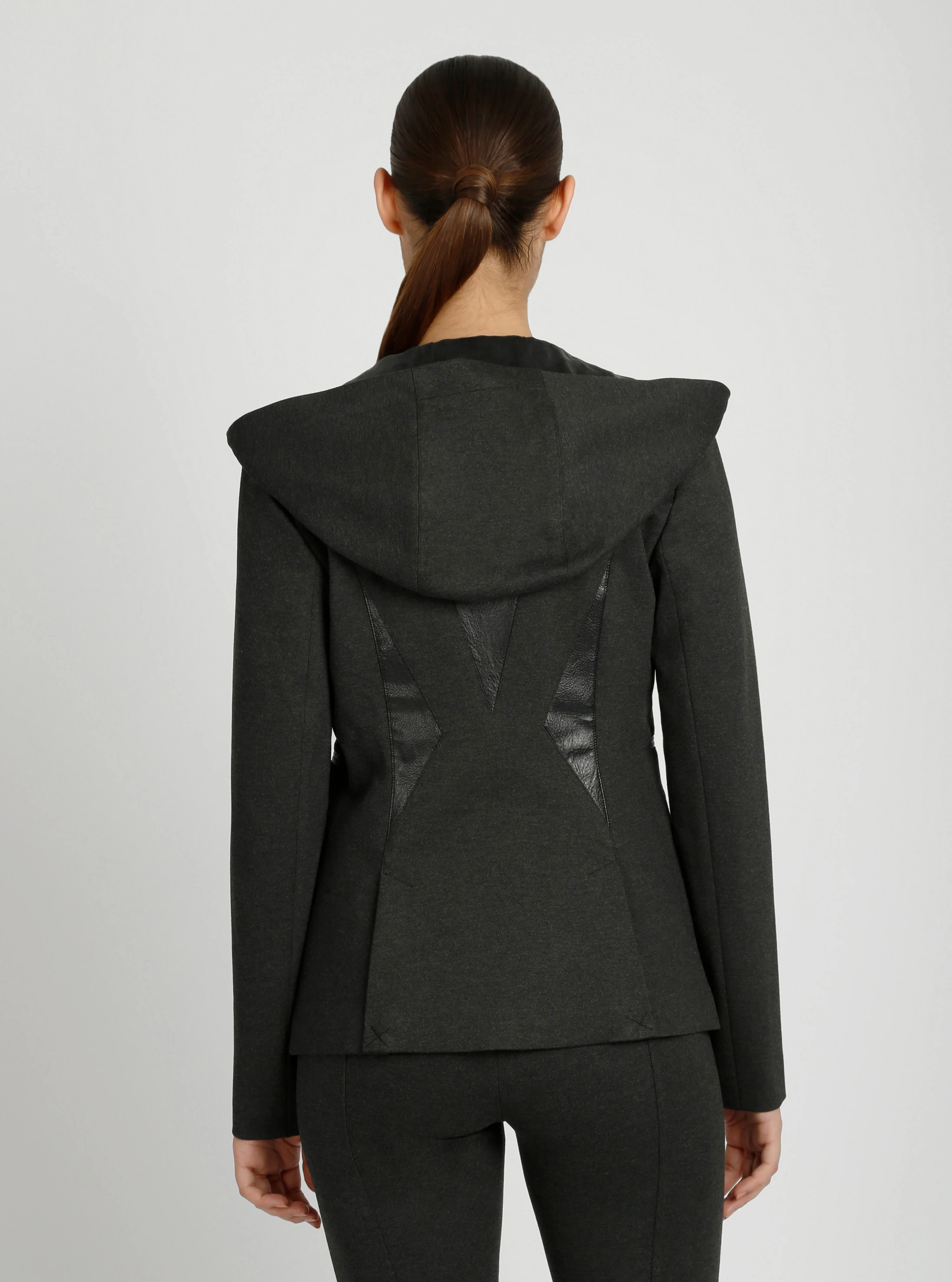 $25 Gayatri Hooded Blazer Dk Heather Gray and MIdnight Plum - Image 3