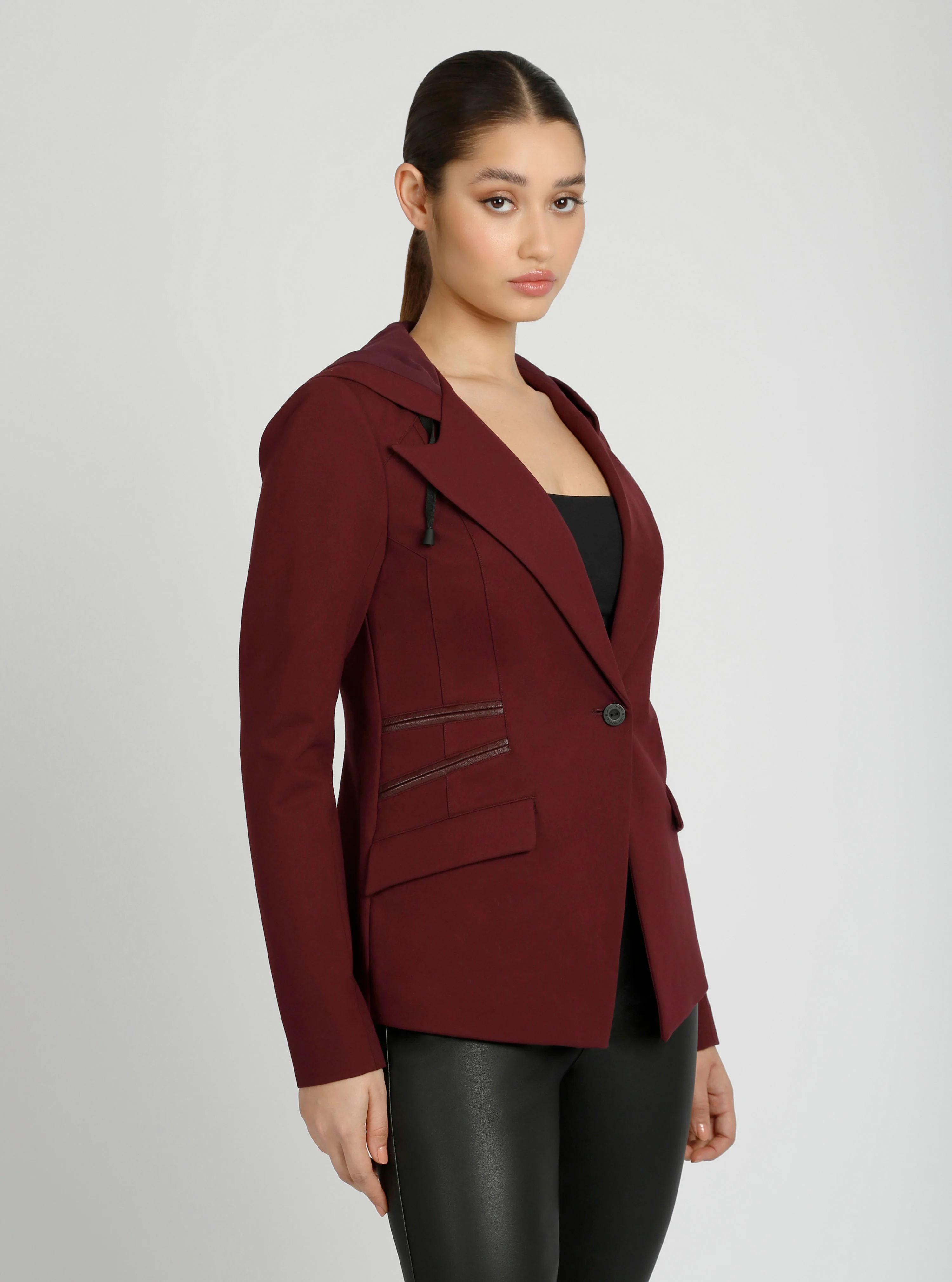 $25 Gayatri Hooded Blazer Dk Heather Gray and MIdnight Plum - Image 6