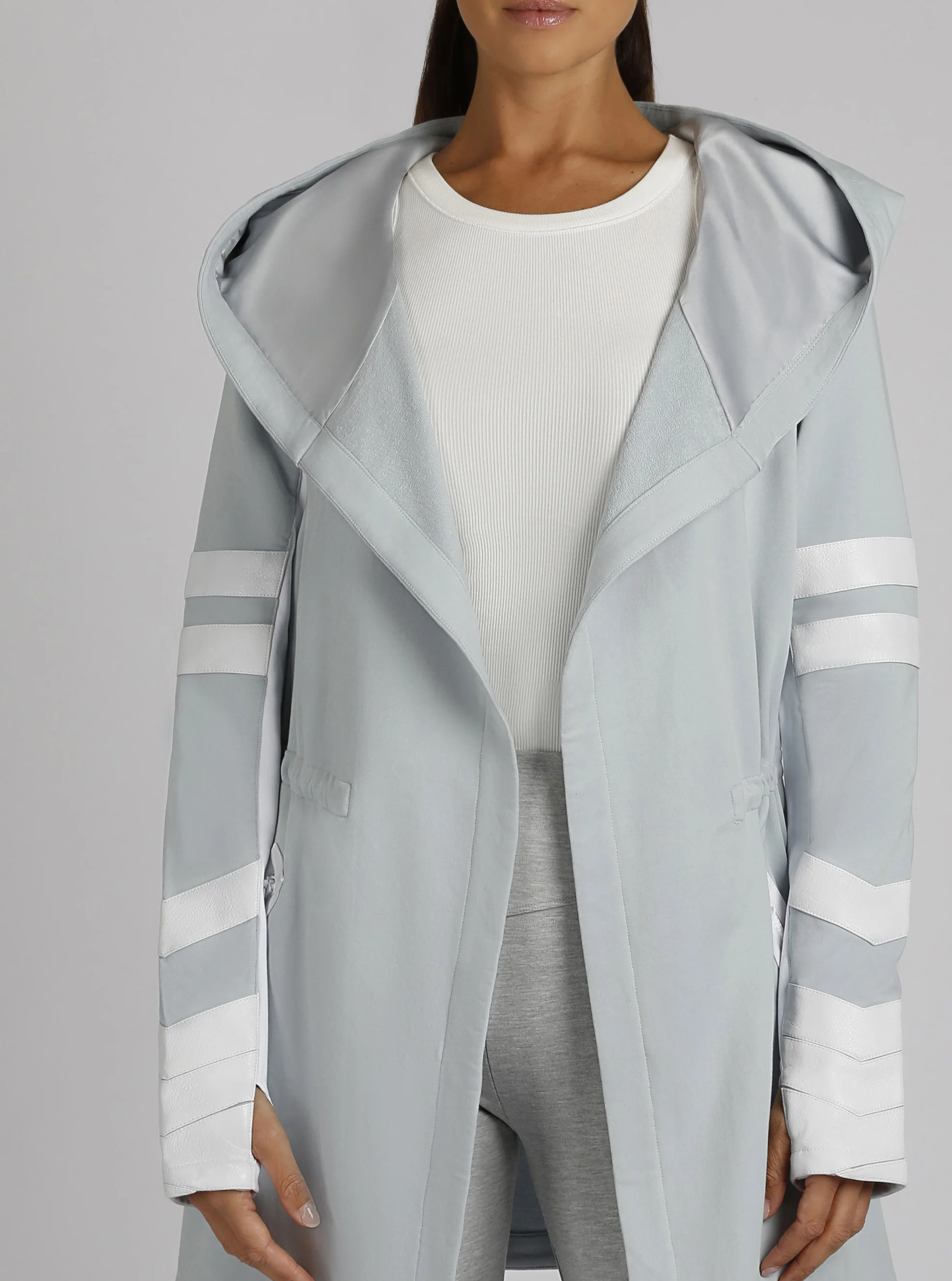 Maitri Stretch Wrap Traveler Jacket with Silk Lined Hood - Pearl/White