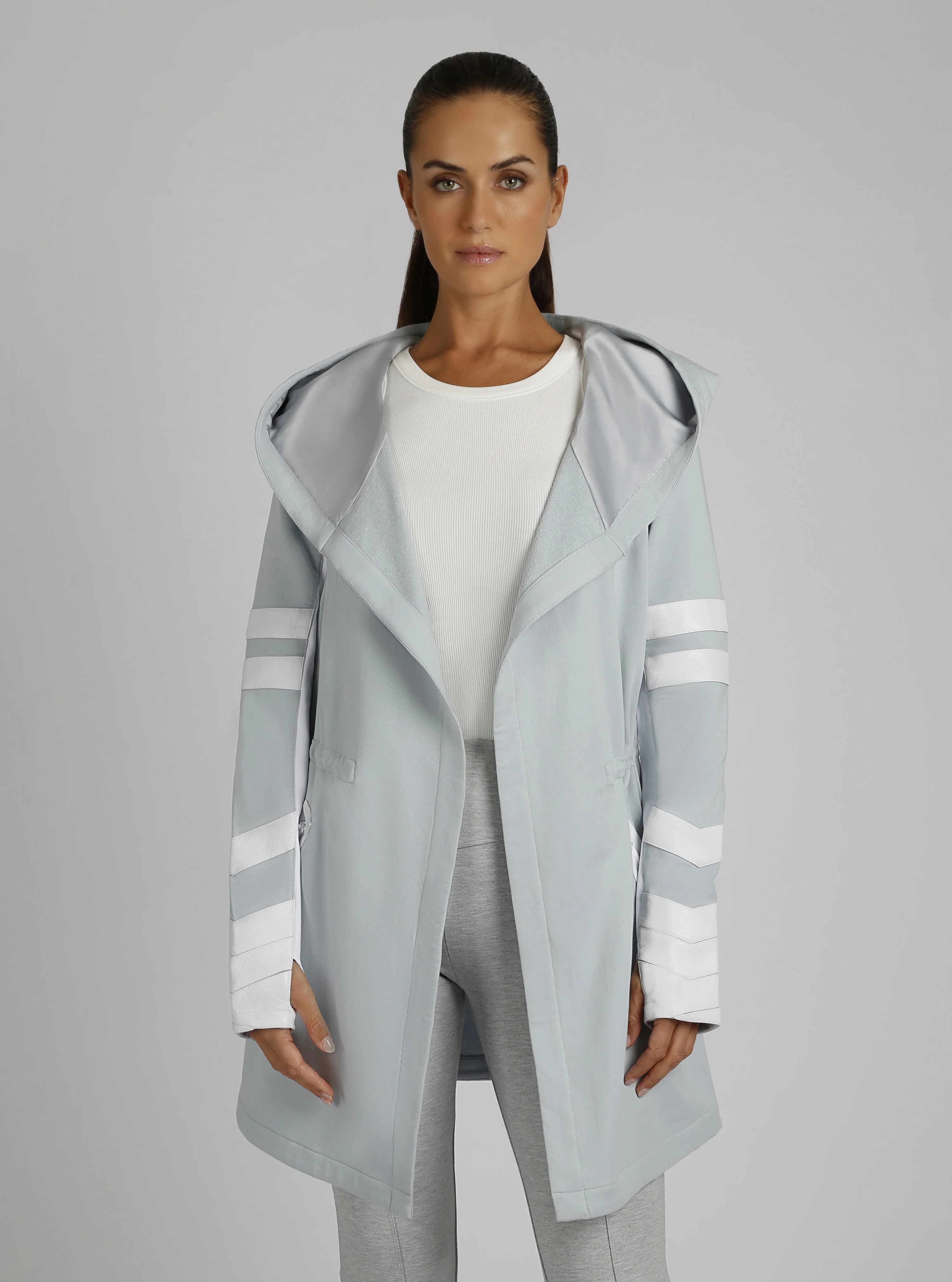 Maitri Stretch Wrap Traveler Jacket with Silk Lined Hood - Pearl/White - Image 2