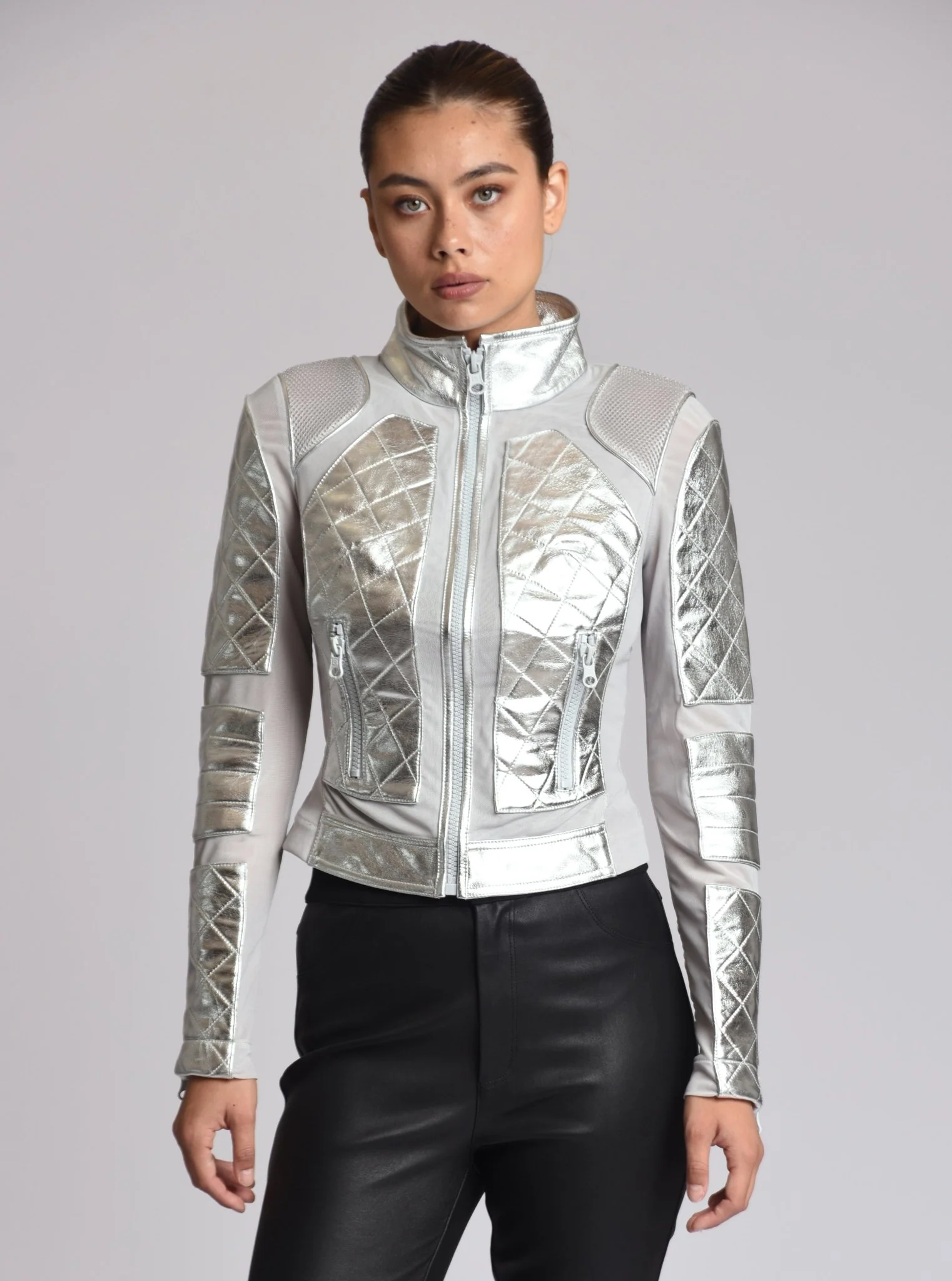 Metallic Moto Mesh Jacket - SIlver - Image 2